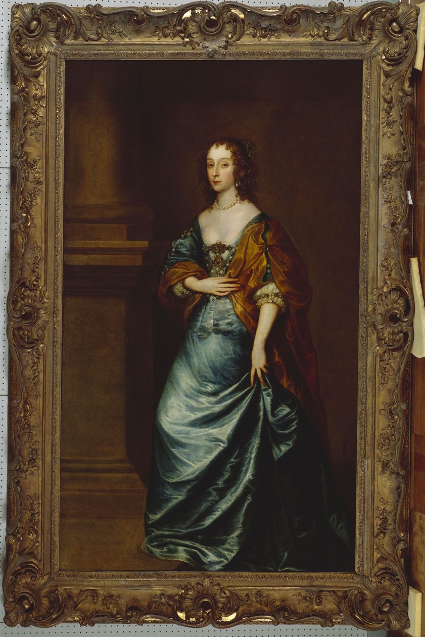 Ritratto di Mary Villiers, Duchessa di Lennox e Richmond, in un vestito blu e mantello marrone accanto a una colonna da Anthony van Dyck