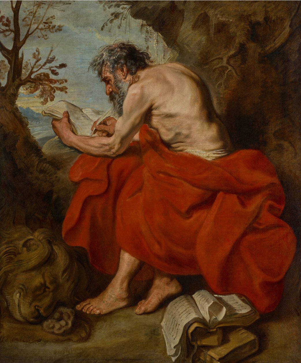 San Girolamo come eremita in un paesaggio, leggendo da Anthony van Dyck