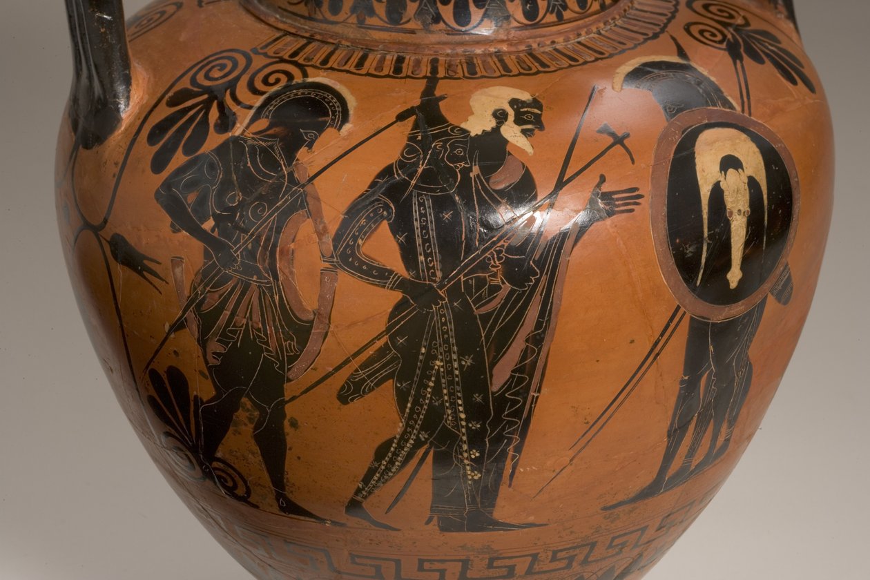 Anfora attica a figure nere raffigurante scene della Guerra di Troia (dettaglio) da Antimenes Painter