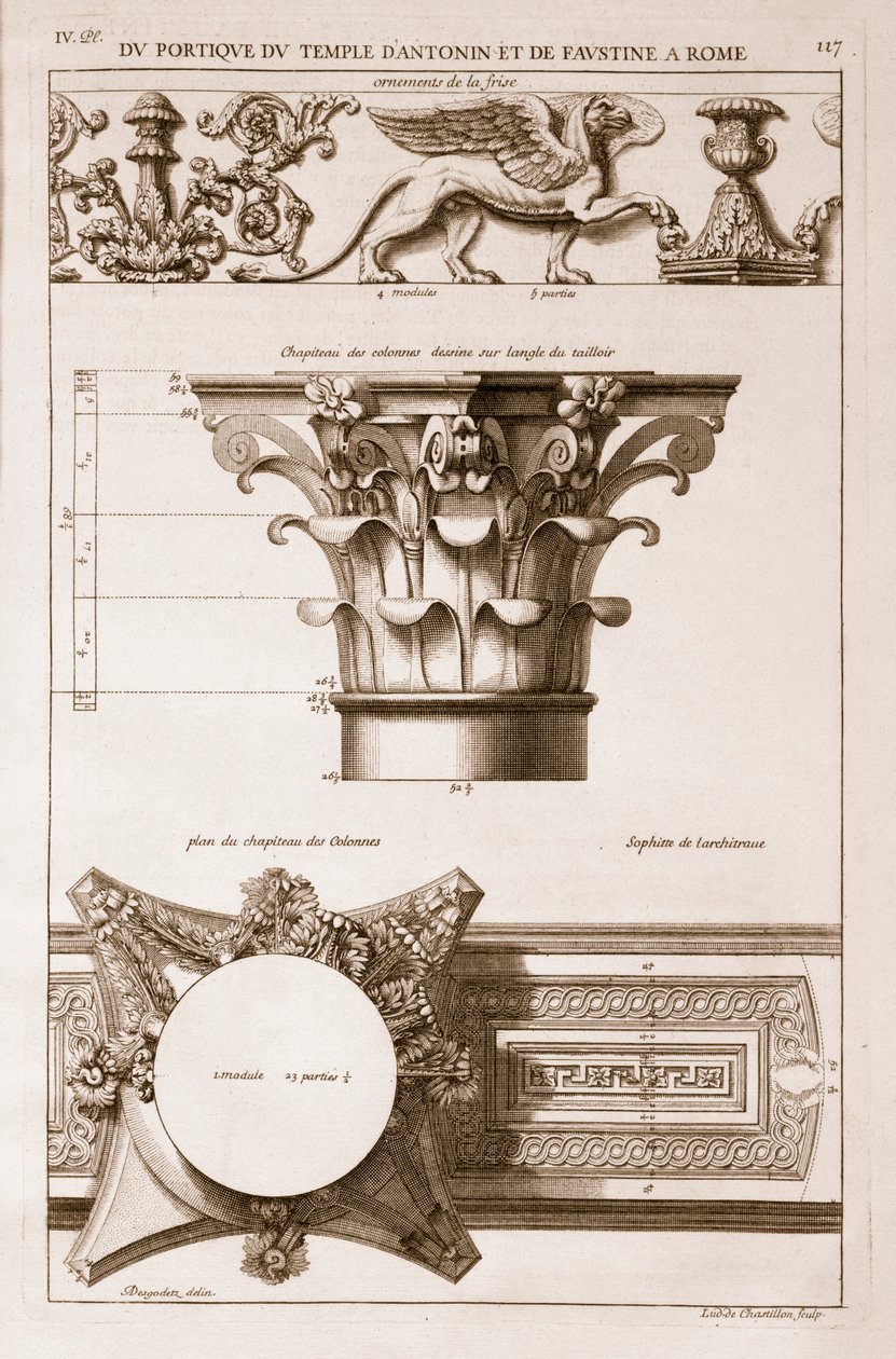 Tempio di Antonino e Faustina, dettagli dal portico, da 