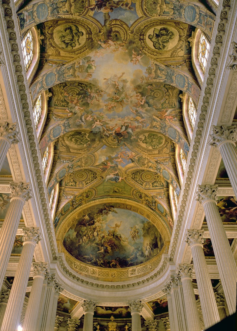 Veduta della Galleria del Re e soffitto a volta raffigurante Dio tra gli angeli, e La Resurrezione di Cristo (volta dell
