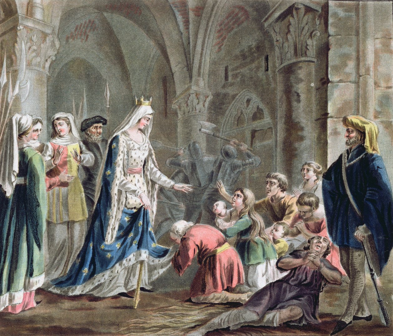 Blanche de Castille (1185-1252) distrugge le prigioni del Capitolo di Parigi, inciso da Jean Baptiste Morret, 1787 da Antoine Louis Francois Sergent Marceau