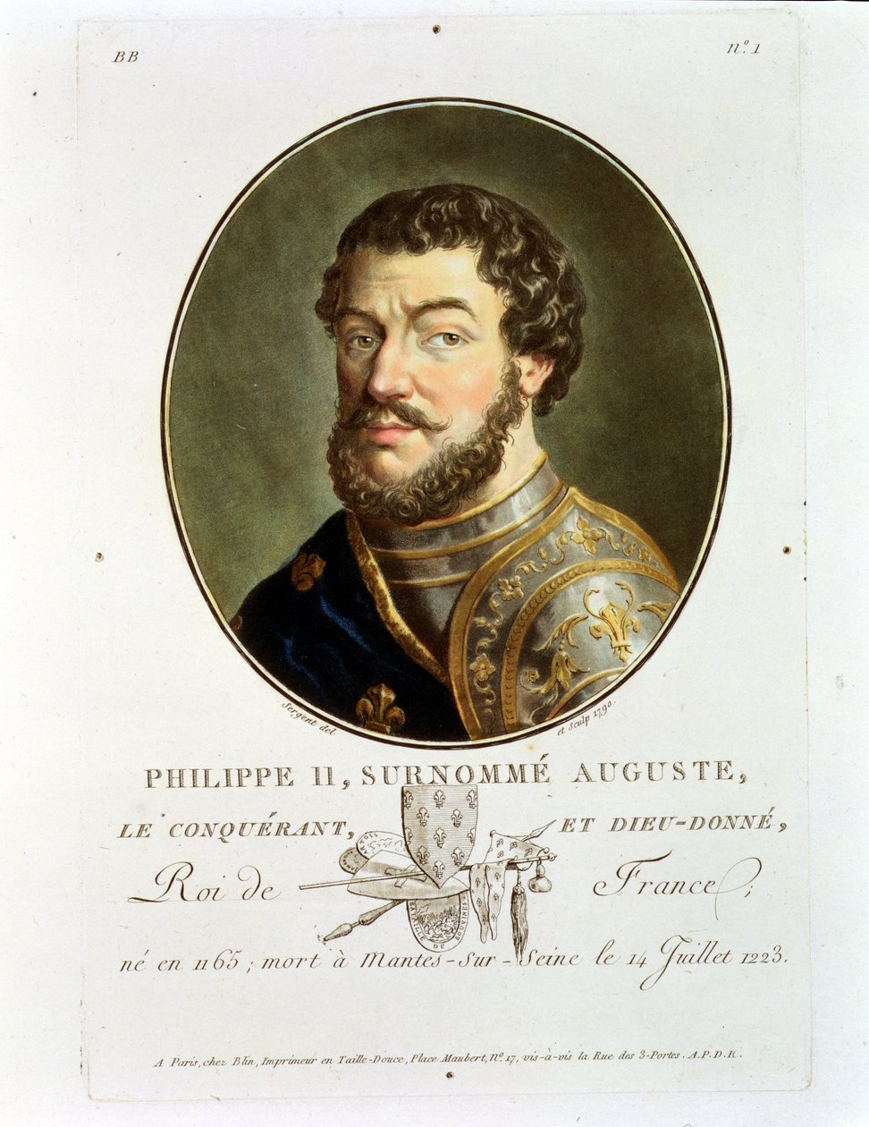 Ritratto di Filippo II, detto Augusto, Re di Francia (1165-1223) da Antoine Louis Francois Sergent Marceau