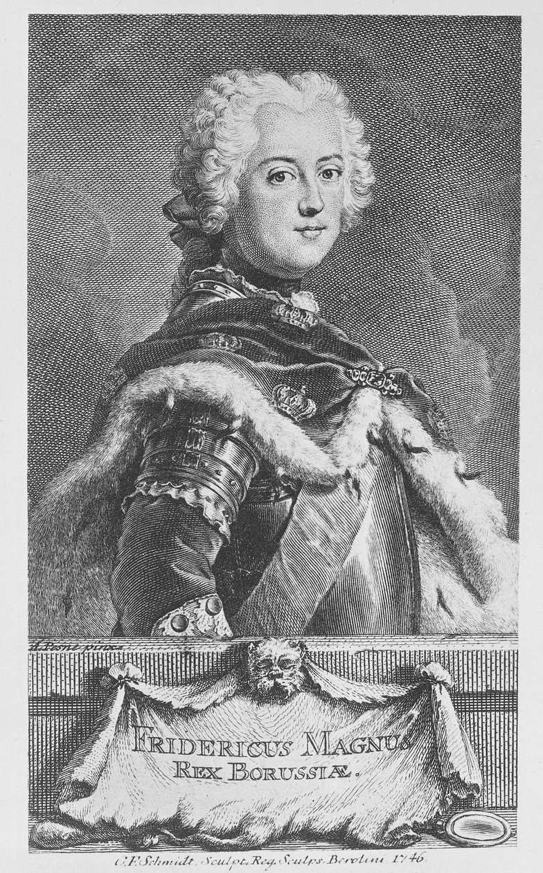 Federico II, Re di Prussia, inciso da Georg Friedrich Schmidt, 1746 da Antoine Pesne