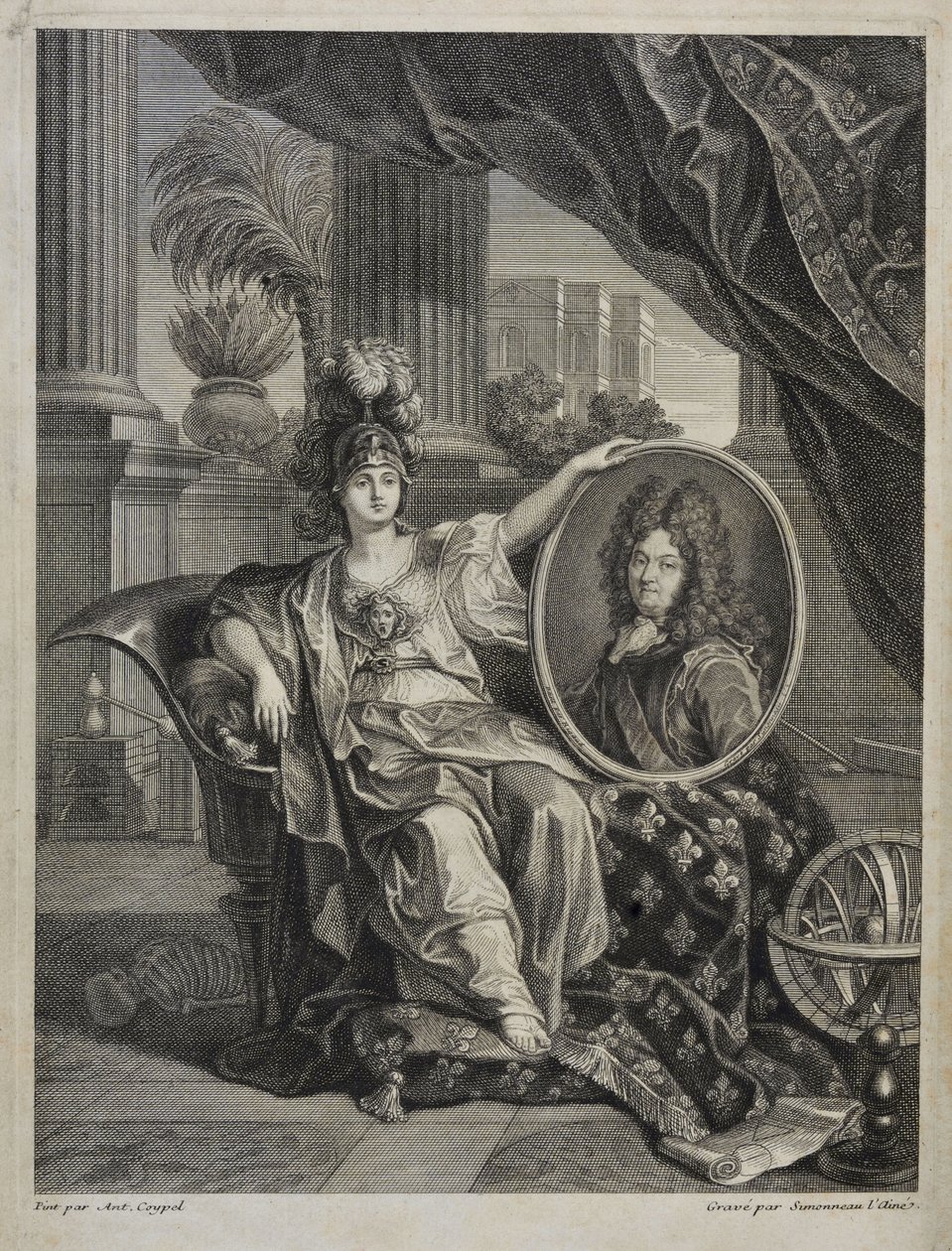 Luigi XIV, Re di Francia, Protettore delle Scienze - incisione di Antoine Coypel Storia dell