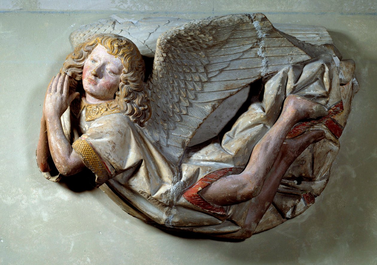 Angelo volante Rilievo in pietra calcarea policroma attribuito ad Antoine le Moiturier (1425-1495) e destinato a 