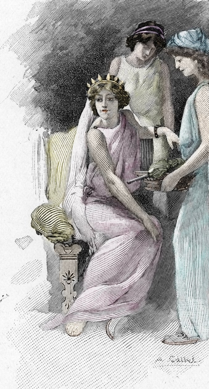 Odissea di Omero: Canto IV: Elena circondata dai suoi seguaci (Illustrazione di Antoine Calbet per 