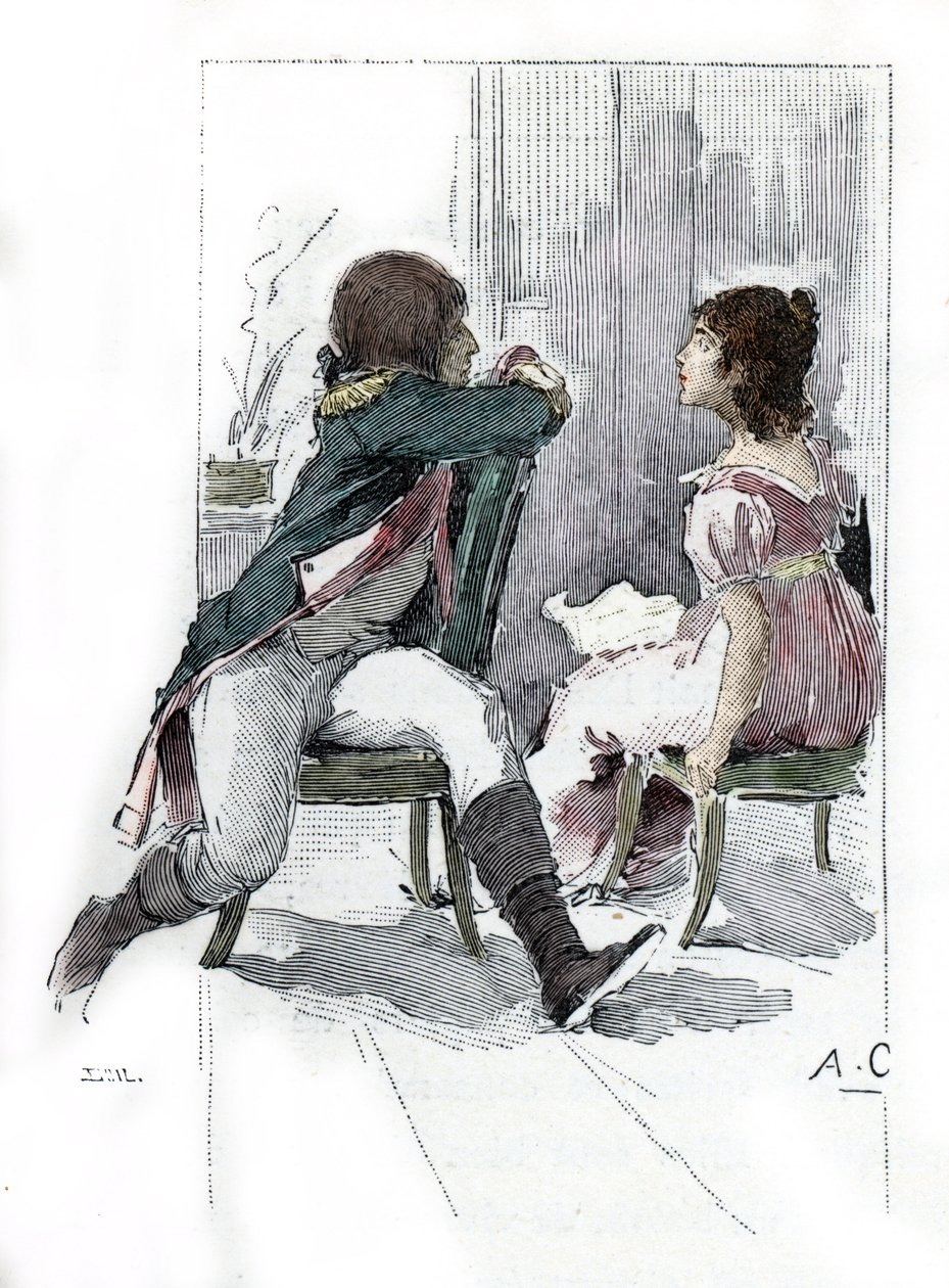 Ritratto di Napoleone Bonaparte (1769-1821) con la sua fidanzata Desiree Clary (1777-1860) c. aprile 1795 (Ritratto di Desiree Clary al tempo del suo fidanzamento con Napoleone Bonaparte, aprile 1795) Disegno di Antoine Calbet tratto da 