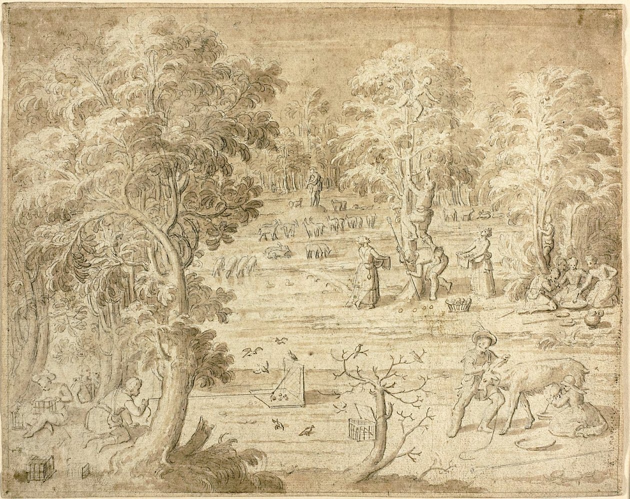 Giovani e fanciulle impegnati in attività di campagna da Antoine Caron