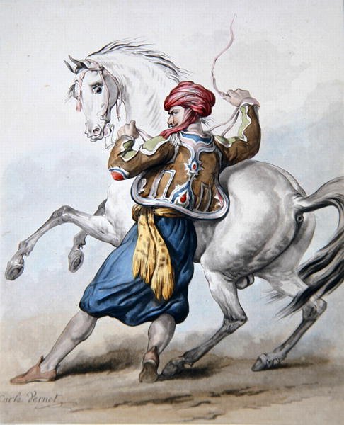 Un persiano cerca di domare un cavallo francese da Antoine Charles Horace Vernet