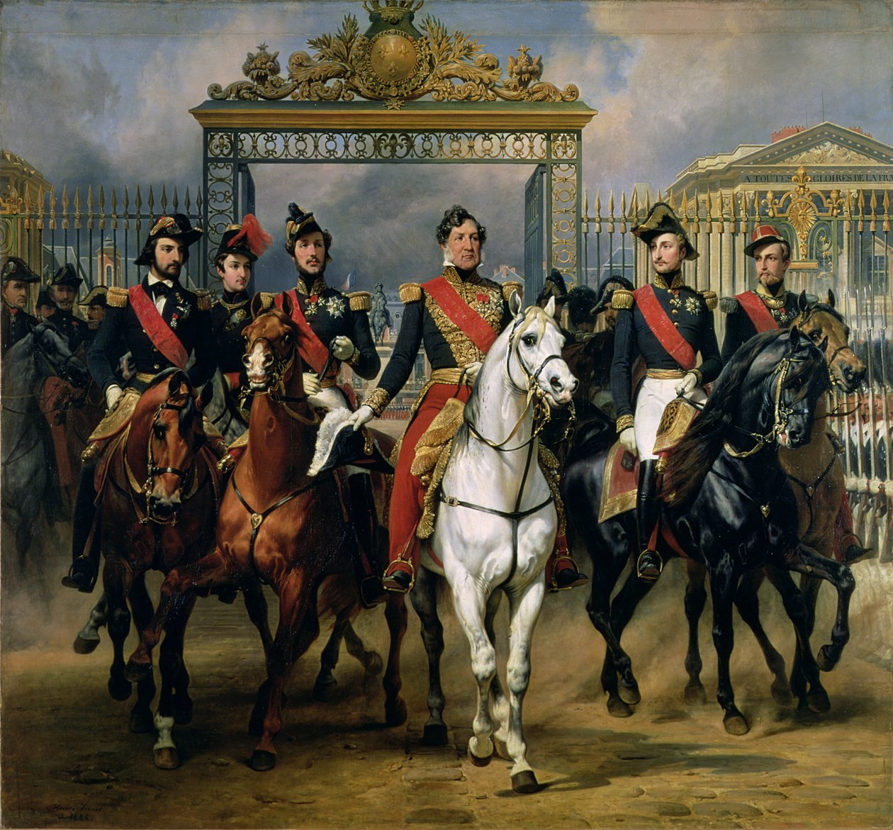 Re Luigi Filippo (1773-1850) di Francia e i suoi figli che lasciano il castello di Versailles a cavallo, 1846 da Antoine Charles Horace Vernet
