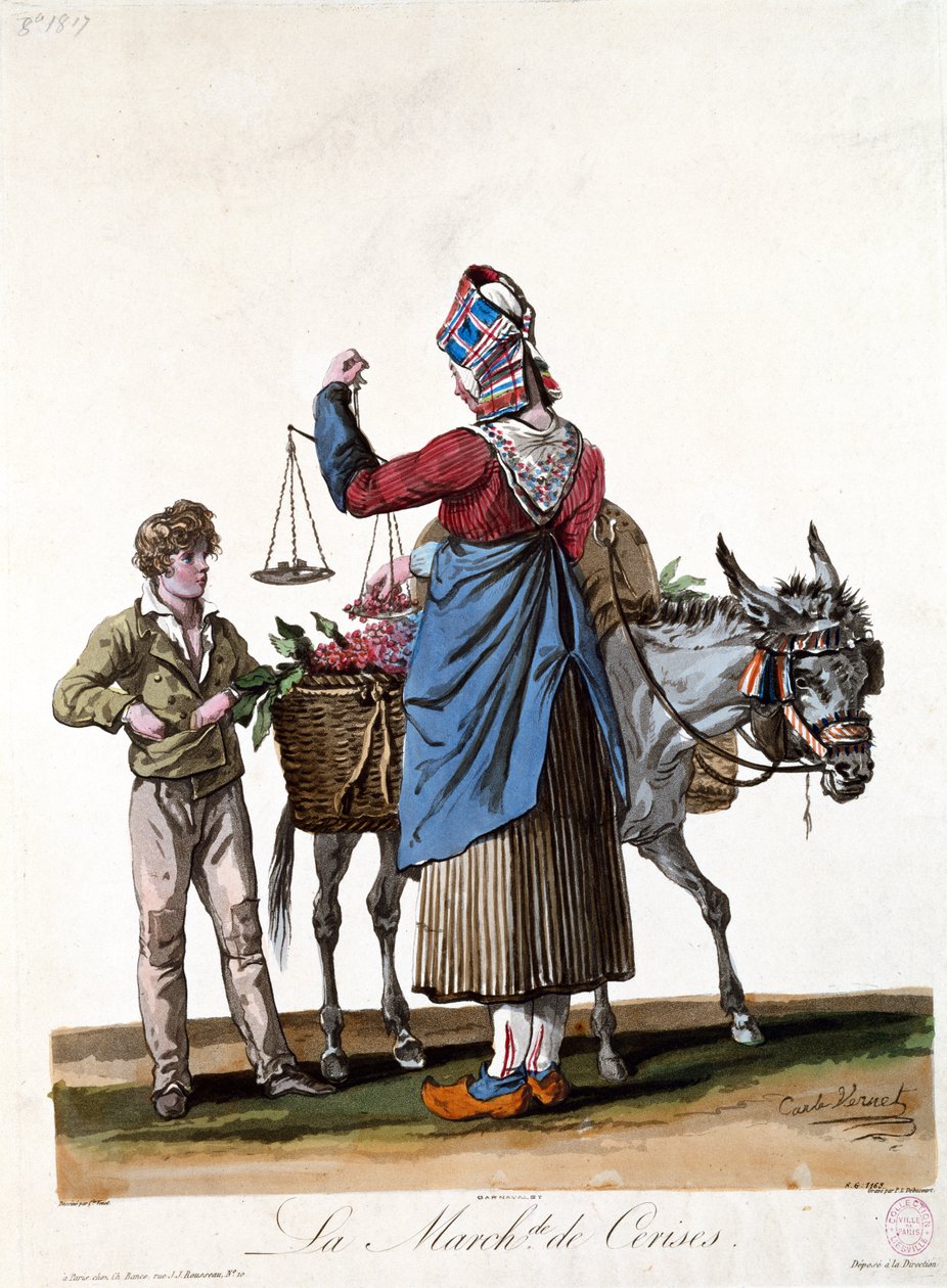 Il venditore di ciliegie, inciso da Philibert Louis Debucourt (1755-1832) da Antoine Charles Horace Vernet