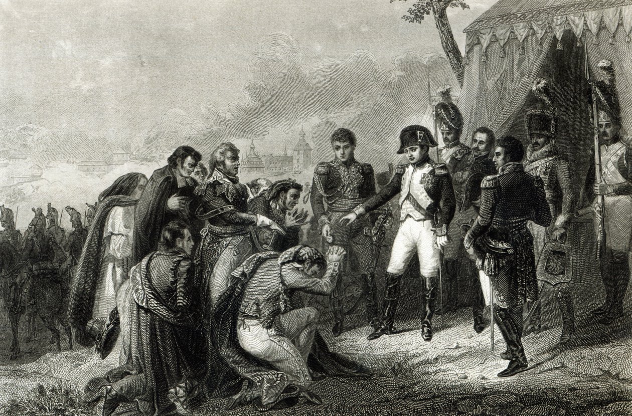 Gli spagnoli sconfitti prostrati davanti a Napoleone prima del suo ingresso a Madrid, dicembre 1808 da Antoine Charles Horace Vernet