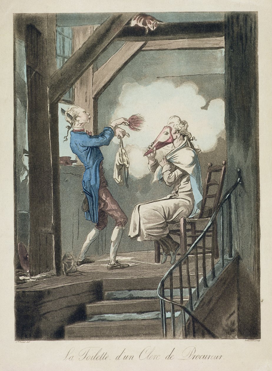 La toilette di un impiegato di avvocato, inciso da Philibert Louis Debucourt (1755-1832) da Antoine Charles Horace Vernet