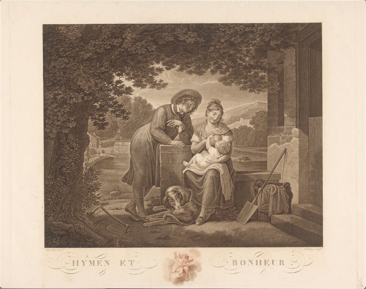 Giovane famiglia con cane da Antoine Claude François Villerey