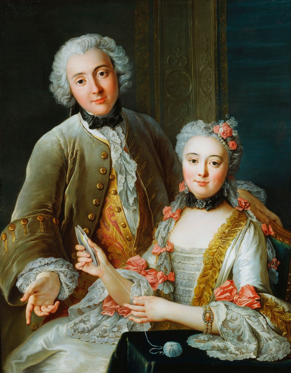Ritratto di Francois de Jullienne accanto a sua moglie, seduta da Antoine Coypel