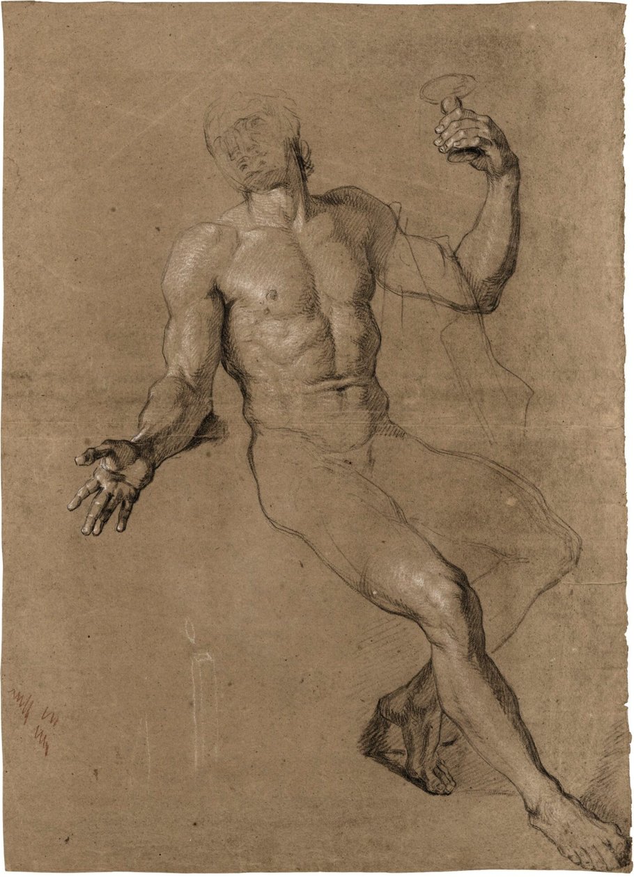 Studio di un nudo maschile seduto, per Bacco da Antoine Coypel
