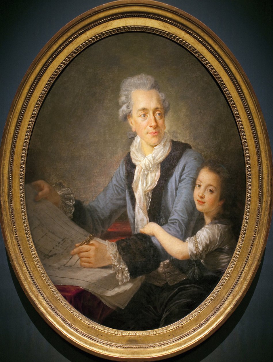 Ritratto di Claude Nicolas Ledoux (1736-1806), con sua figlia Adelaide. (Ledoux tiene in mano i piani per la casa del direttore della città industriale di Arc et Senans (Franche Comte), l
