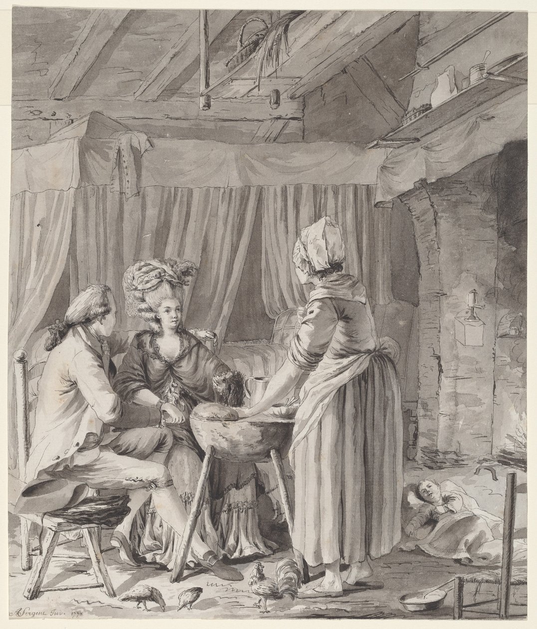 Coppia elegante che pranza in un cottage di campagna da Antoine François Sergent