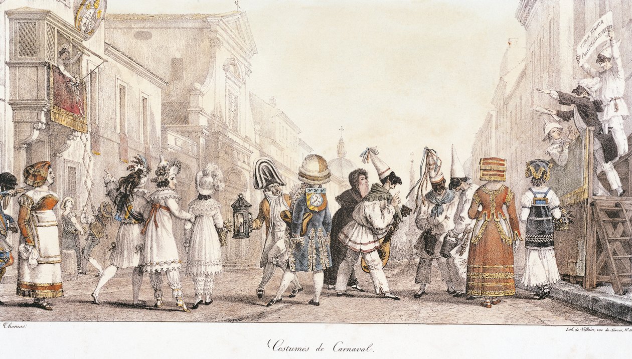 Costumi di carnevale, di Antoine-Jean-Baptiste Thomas, acquerello. Italia da Antoine Jean Baptiste Thomas