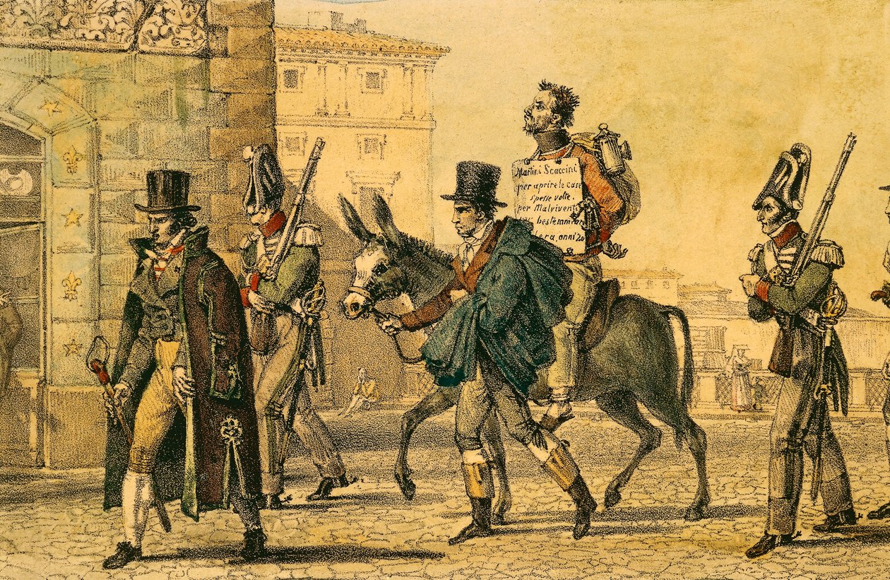 Punizione che prevedeva di essere condotti per le strade su un asino da Antoine Jean Baptiste Thomas