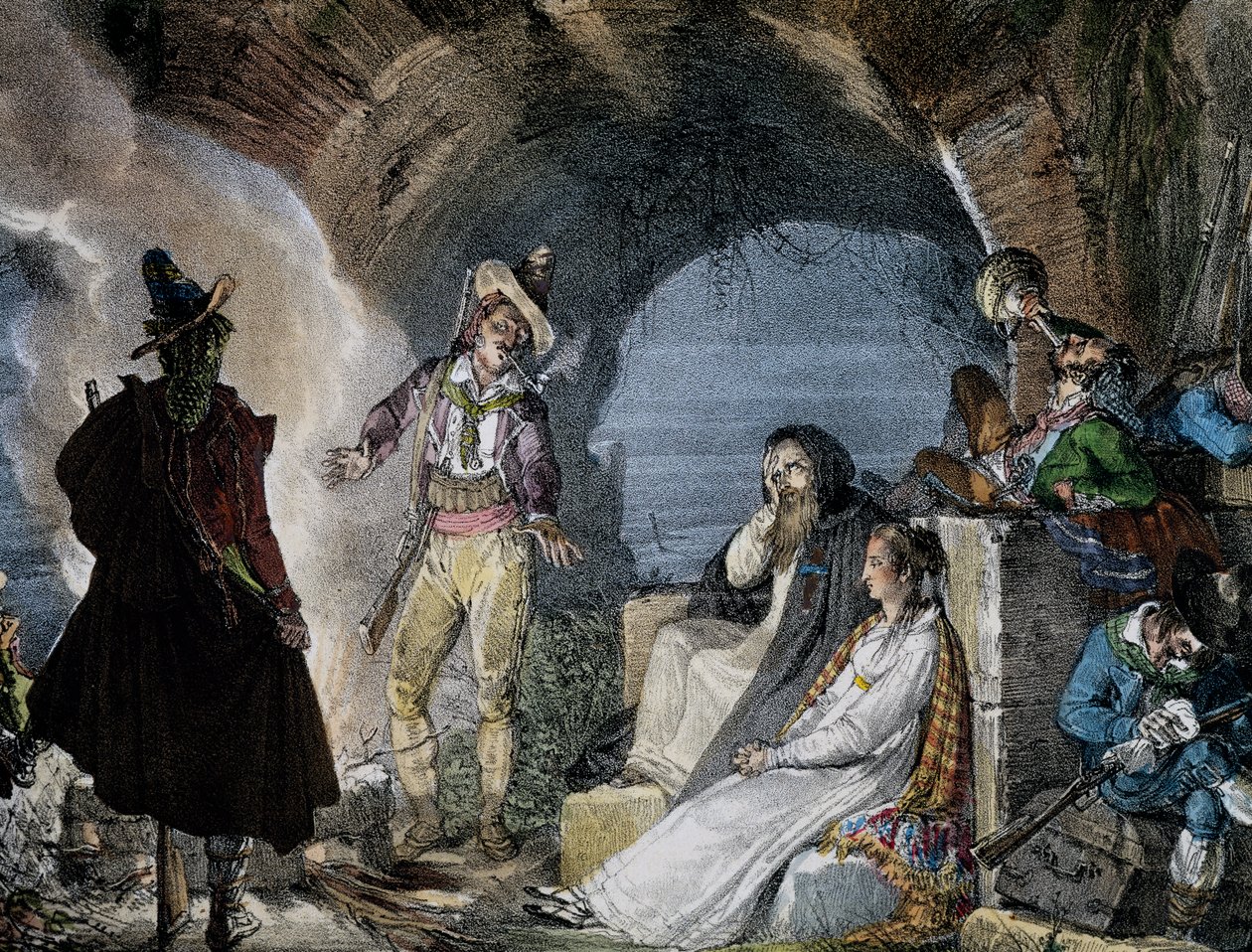 Covo di ladri, da Un an a Rome, litografia da Antoine Jean Baptiste Thomas