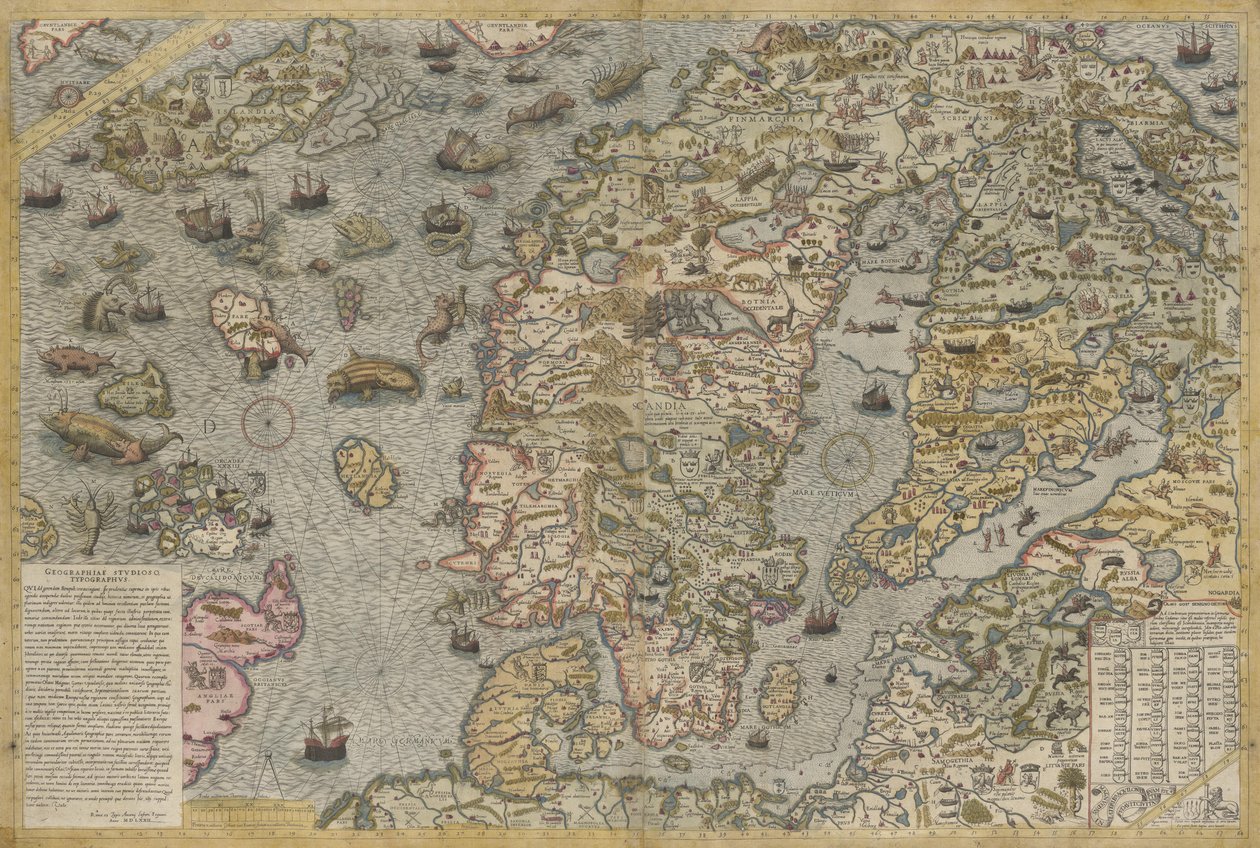 Mappa del Mare (Carta marina) di Olaus Magnus (1490-1557) da Antoine Lafrery