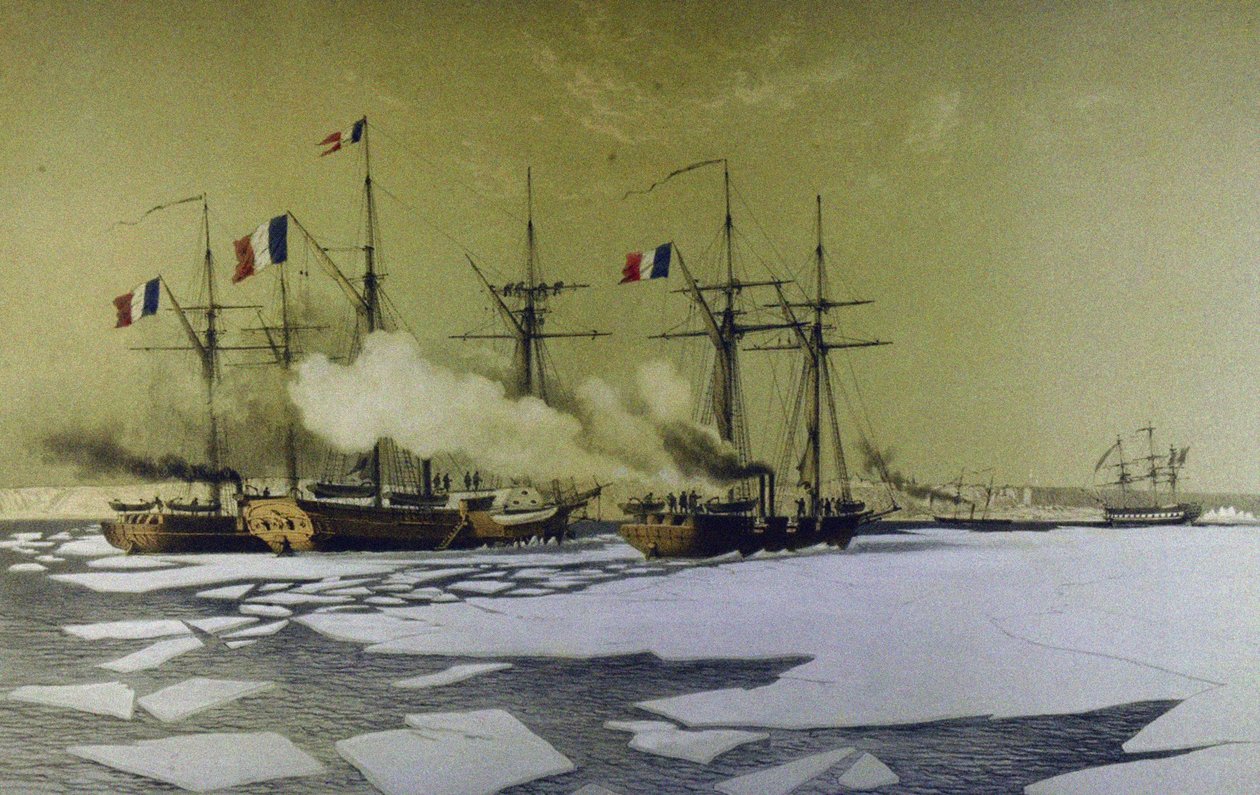 Rompighiaccio nel Liman del Dnepr per il passaggio delle batterie galleggianti, 1855-1856, 1860 da Antoine Leon Morel Fatio