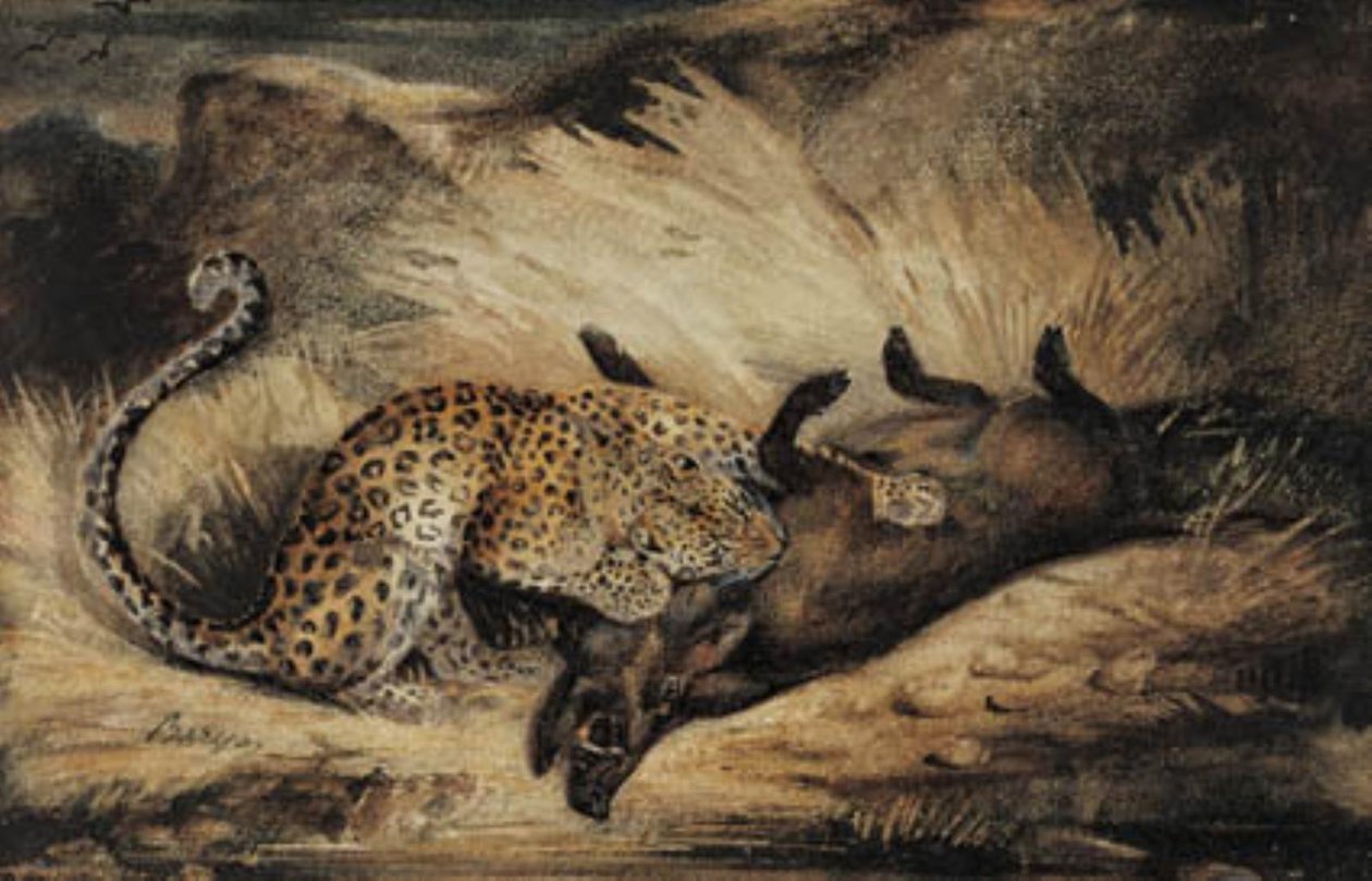 Leopardo che mangia un cinghiale da Antoine Louis Barye