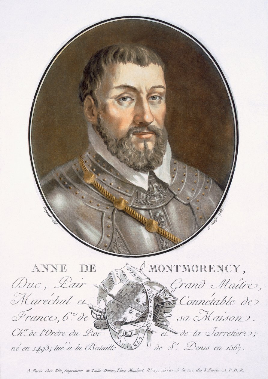 Anne de Montmorency, da Portraits des grands hommes, femmes illustres, et sujets mémorables de France, inciso e stampato a colori, pubblicato da Pierre Blin, 1786-92, Parigi da Antoine Louis Francois Sergent Marceau