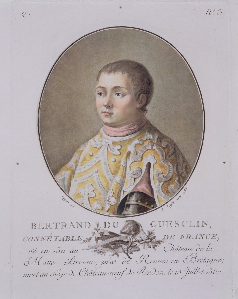 Ritratto di Bertrand du Guesclin (1311-80), Alto Conestabile di Francia, inciso da Leon Roger, 1786 da Antoine Louis Francois Sergent Marceau