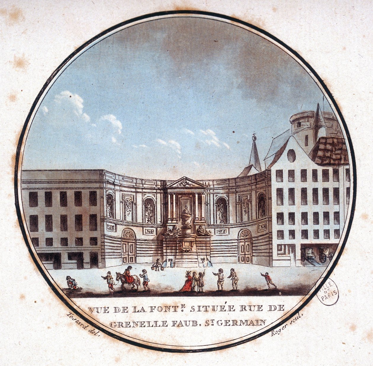 Veduta della fontana situata in rue de Grenelle Faubourg Saint Germain, attuale fontana di Grenelle. In vedute pittoresche dei principali edifici di Parigi di Sergeant da Antoine Louis Francois Sergent Marceau