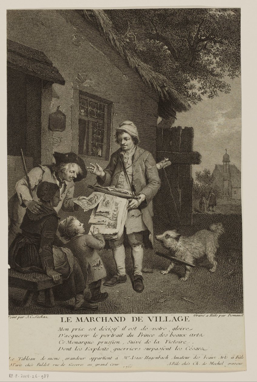 Venditore ambulante di stampe in un villaggio da Antoine Louis Romanet