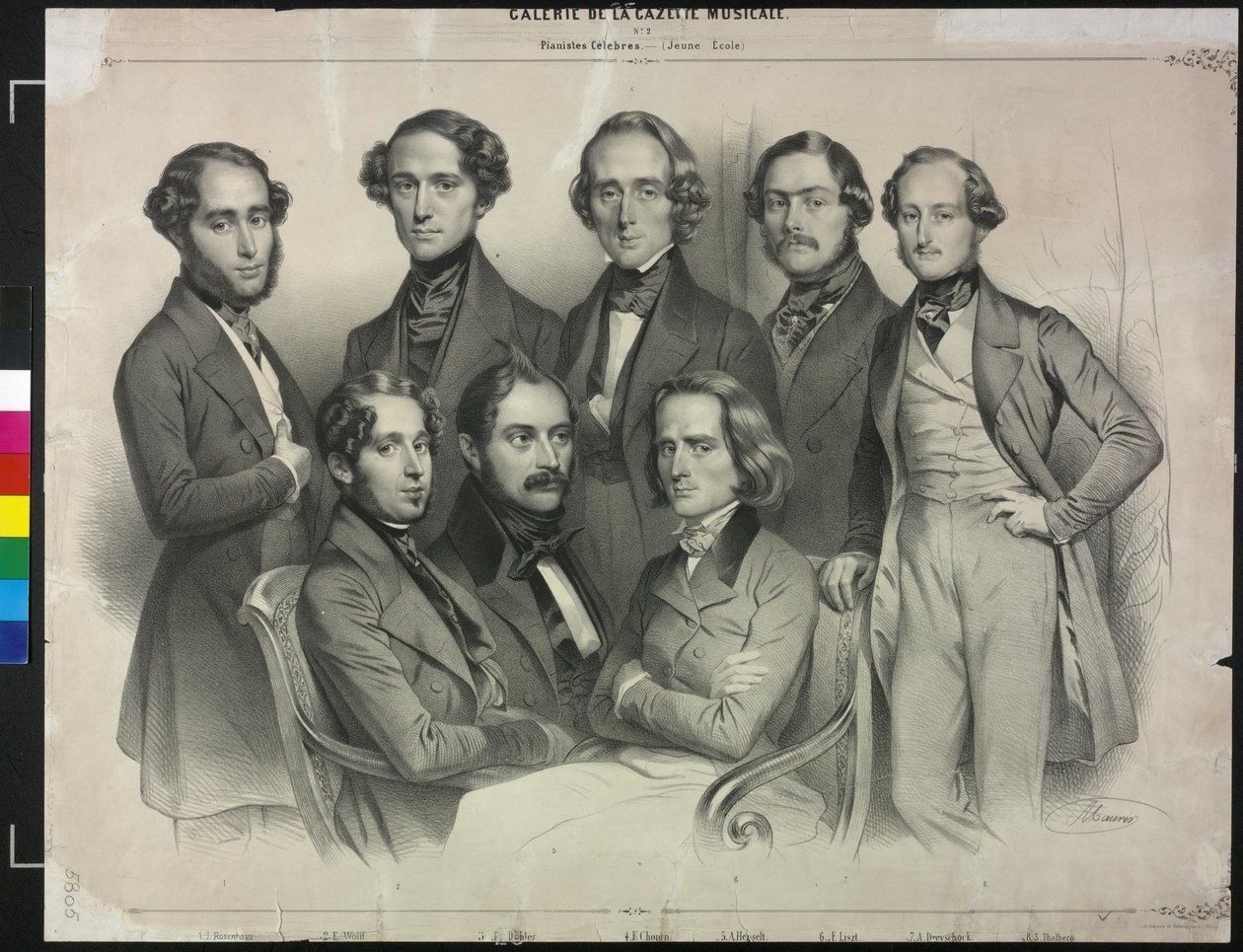 Gruppo di famosi pianisti (litografia) da Antoine Maurin