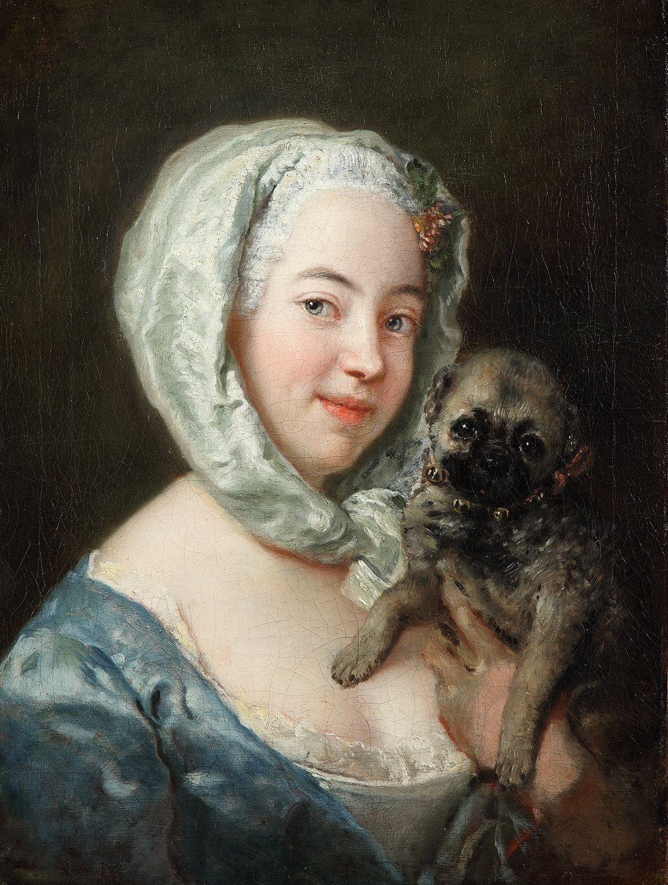 Marie de Rège, nata Pesne, con un carlino da Antoine Pesne