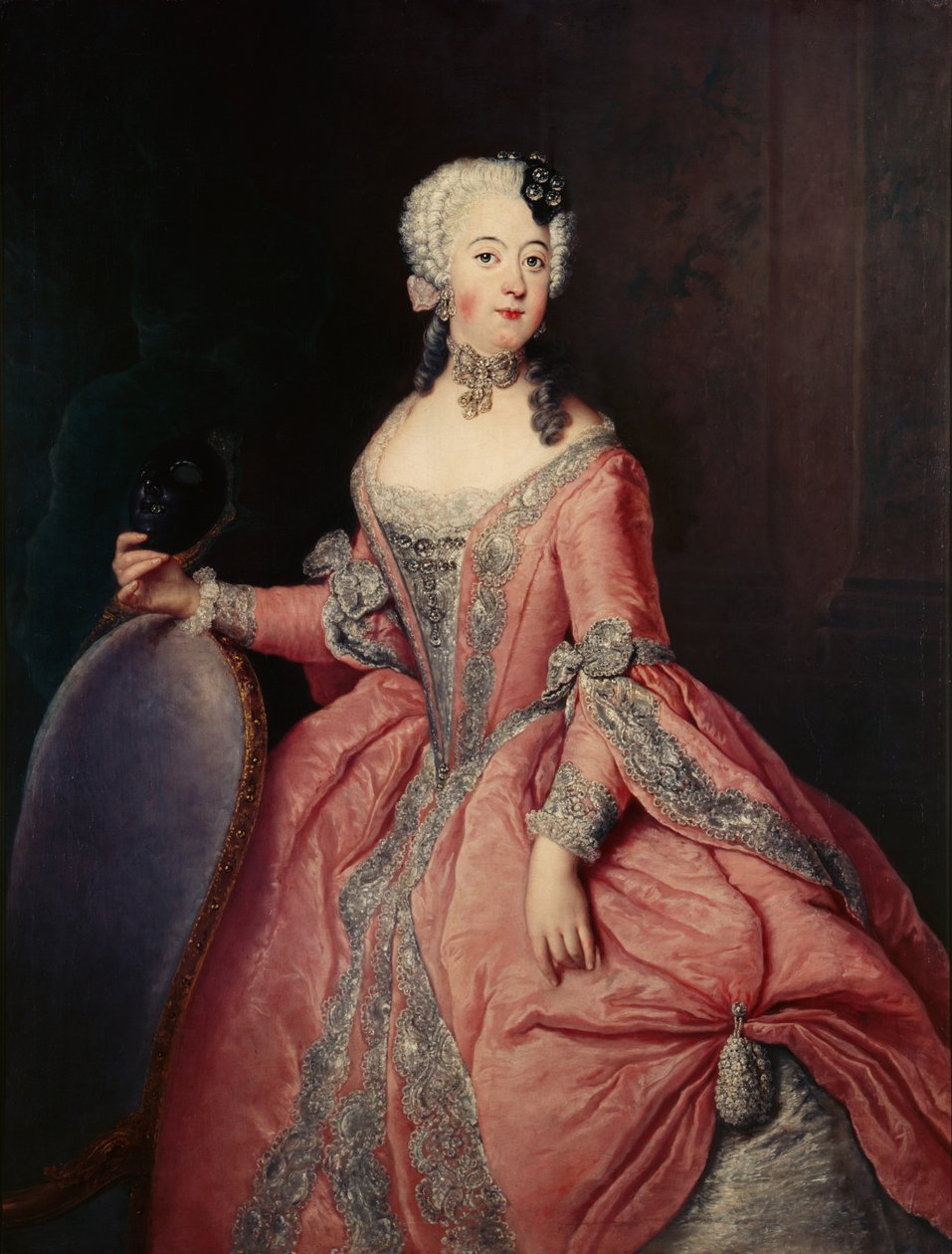 Ritratto di Luise Ulrike Principessa di Prussia (1720-1782) con maschera in mano da Antoine Pesne