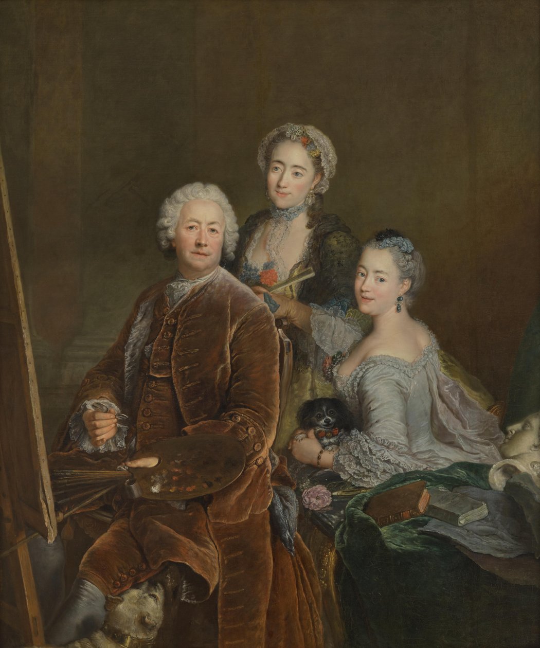 Autoritratto davanti al cavalletto con le figlie Henriette Joyard e Marie de Rège da Antoine Pesne