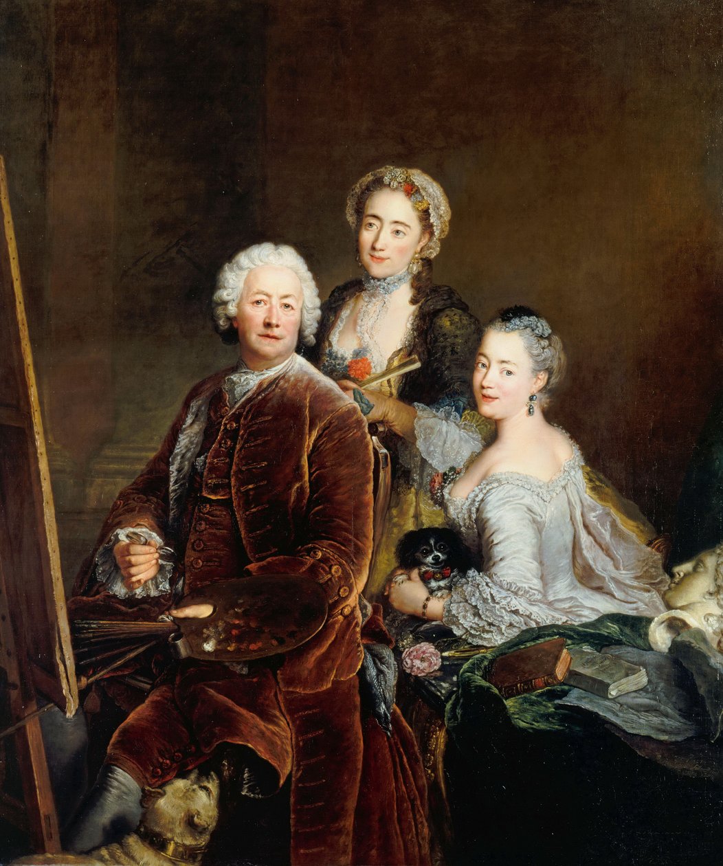 Autoritratto con le figlie Henriette Royard e Marie de Rège davanti al cavalletto da Antoine Pesne