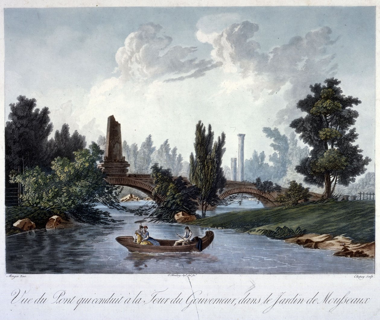 Ponte alla Torre del Governatore nel Parc Monceau, inciso da Chapuy da Antoine Pierre after Mongin