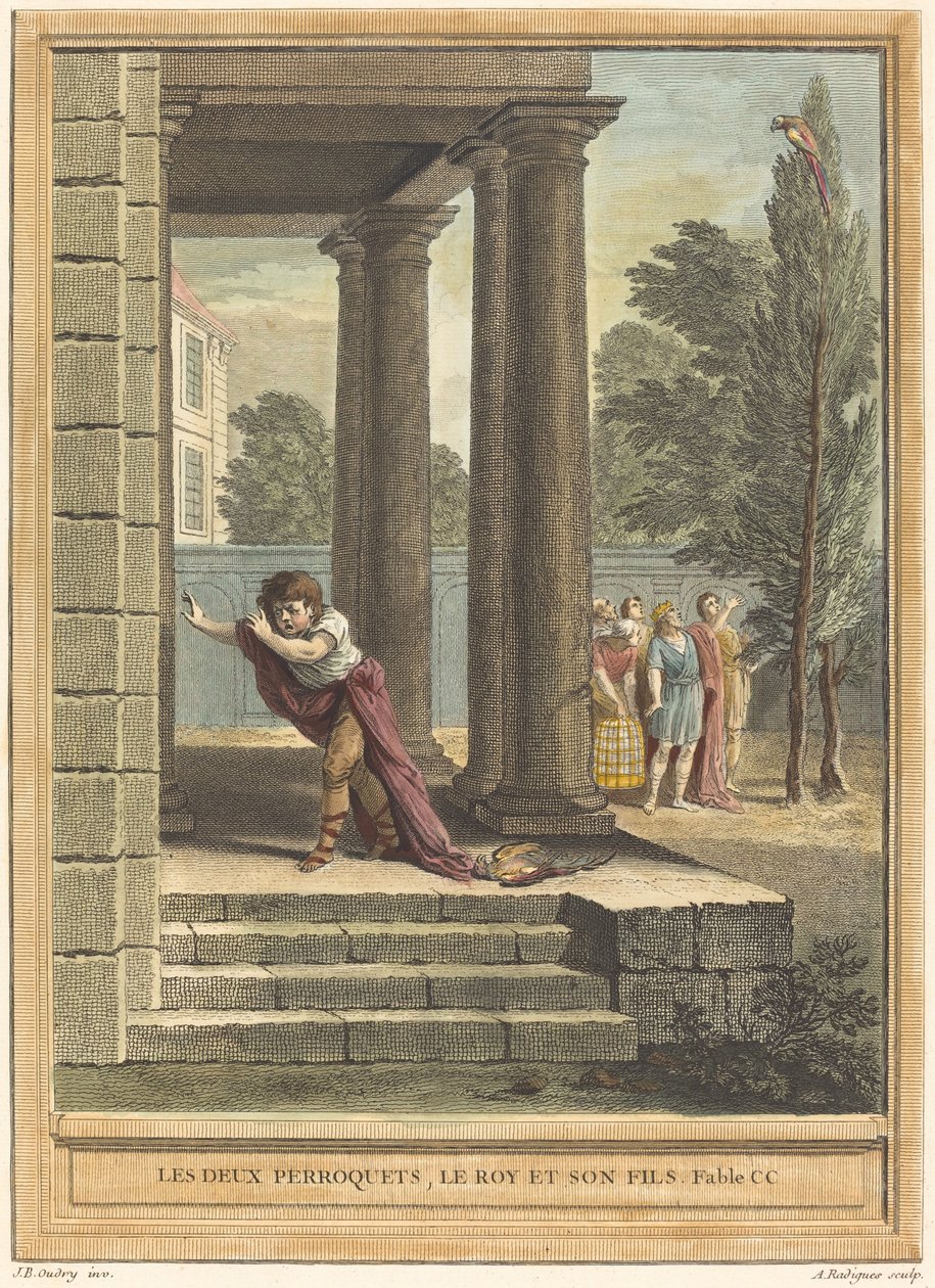 I Due Pappagalli, il Re e Suo Figlio da Antoine Radigues after Jean Baptiste Oudry