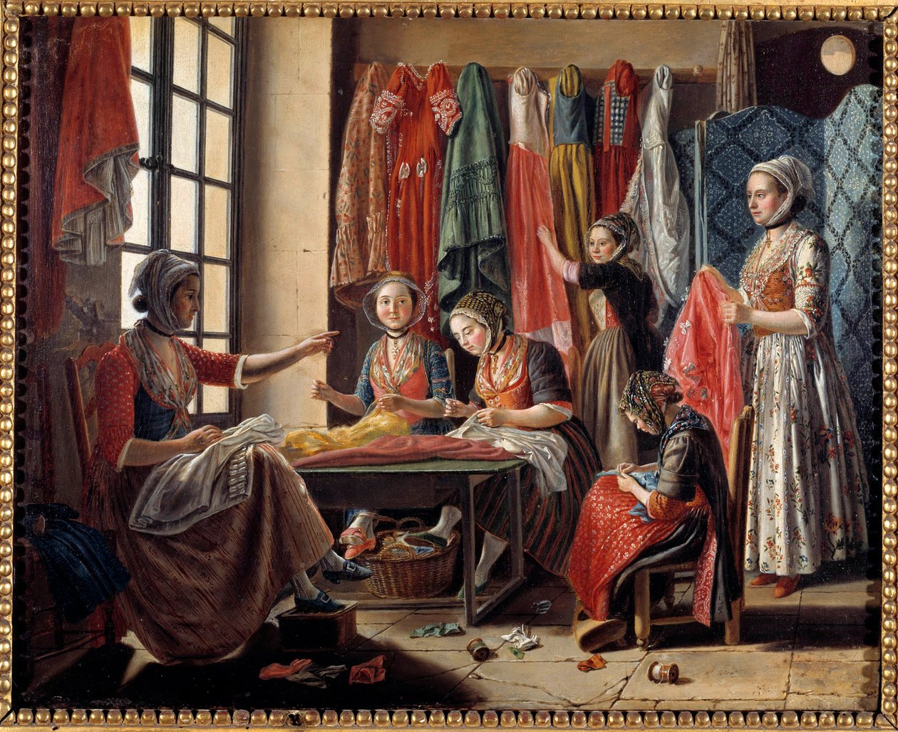 Un laboratorio di cucito ad Arles nel 1760 da Antoine Raspal