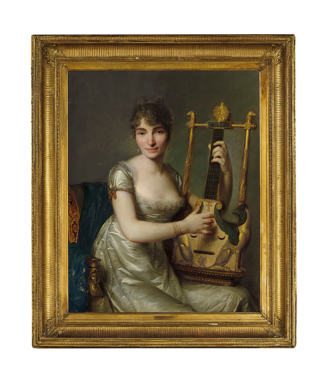Ritratto di Madame Larmoyer, a tre quarti di lunghezza, con una lira da Antoine Vestier