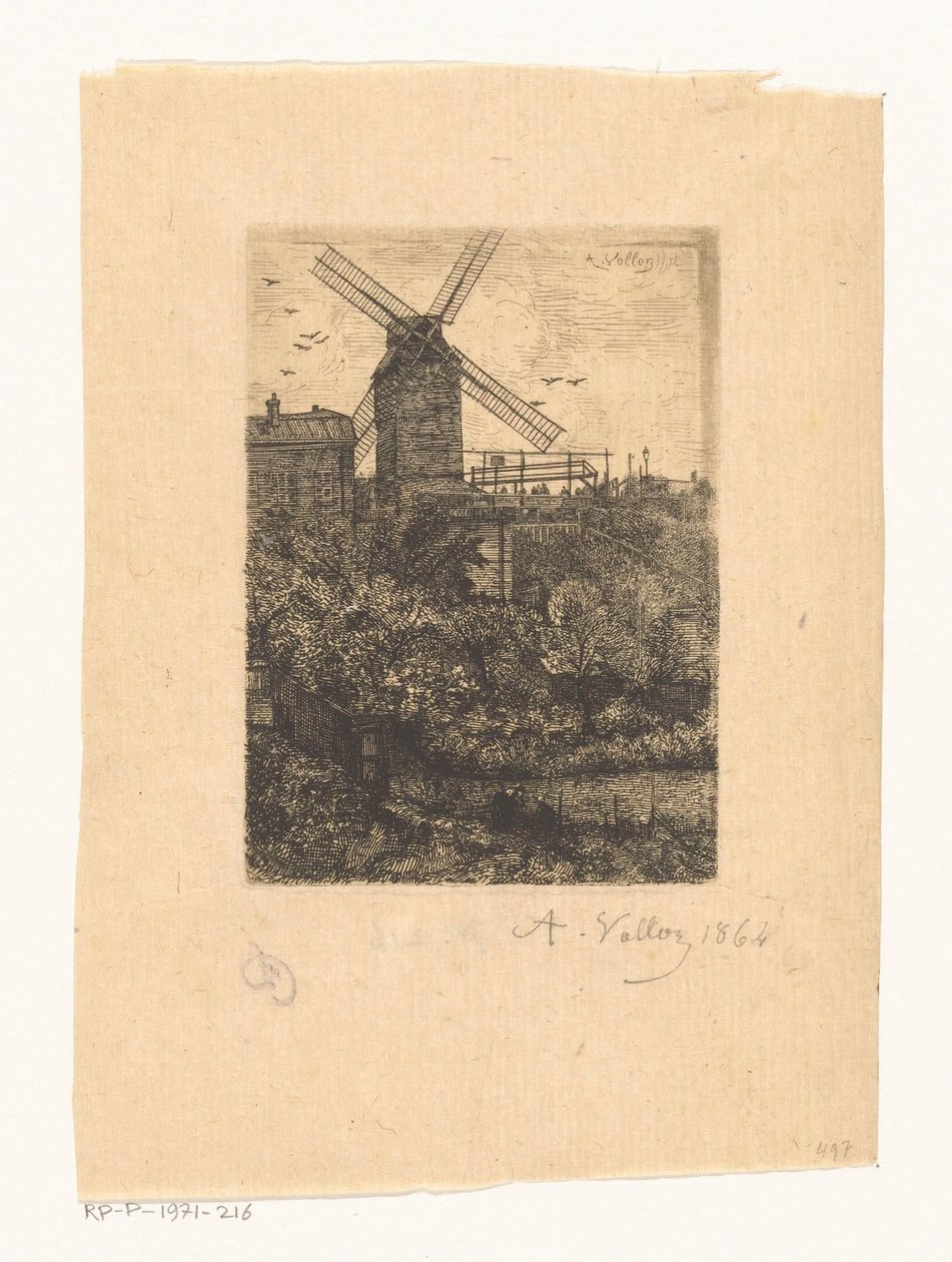 Vista sul Moulin de la Galette a Montmartre da Antoine Vollon (signed by artist)