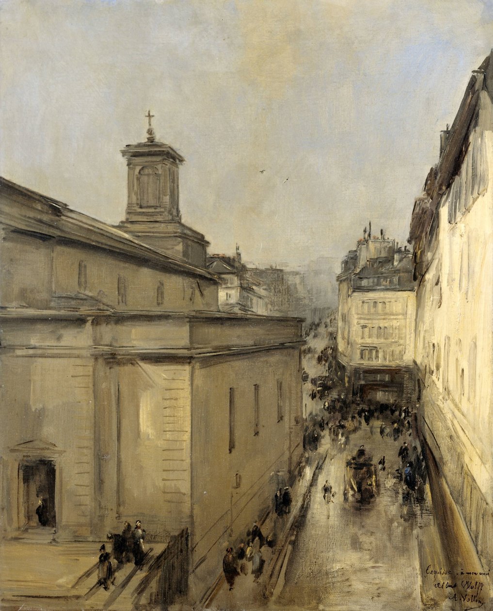 Veduta della Chiesa di Notre Dame de Lorette e della Rue Fléchier, Parigi da Antoine Vollon