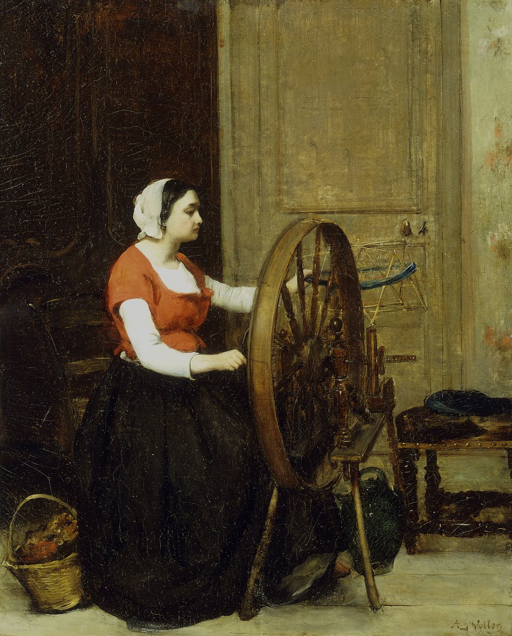 Donna e ruota da filare, c.1860? da Antoine Vollon