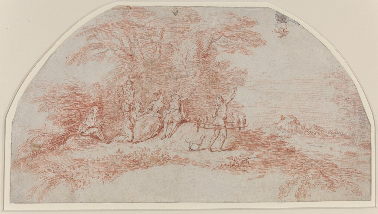 Una fête galante con falconieri da Antoine Watteau