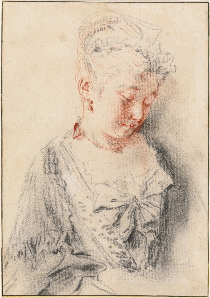 Donna seduta che guarda in basso da Antoine Watteau