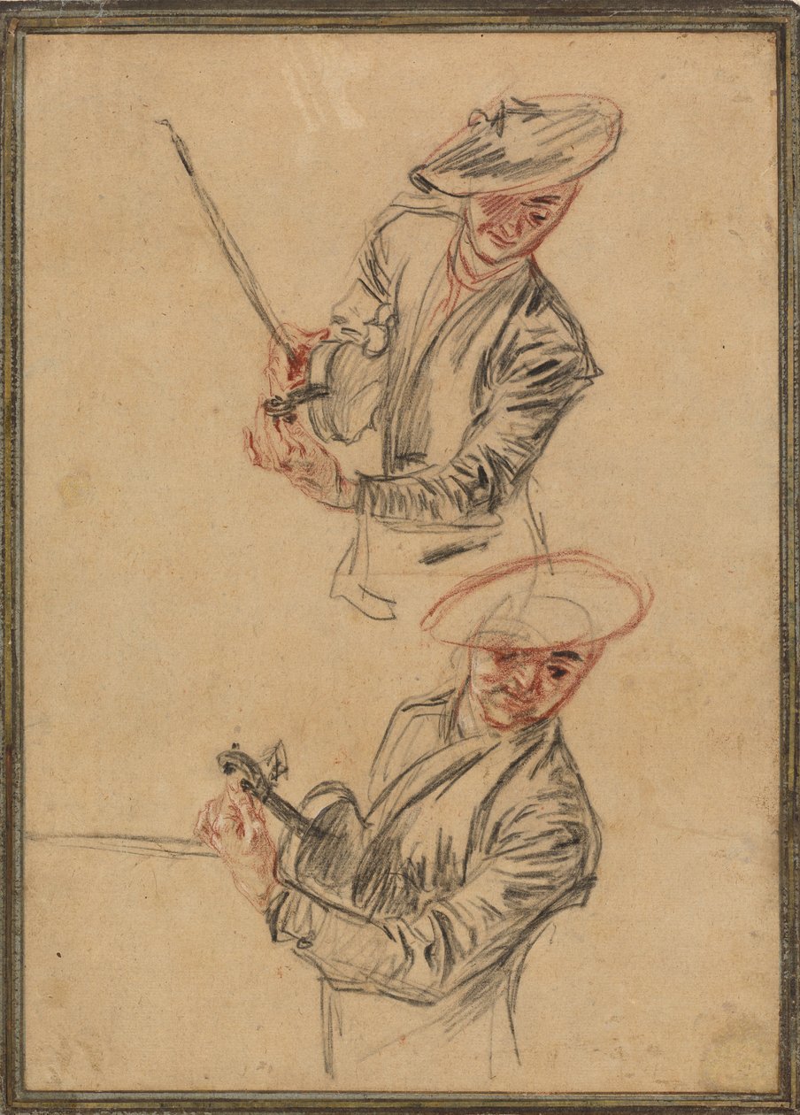 Due Studi di un Violinista che Accordano il Suo Strumento da Antoine Watteau