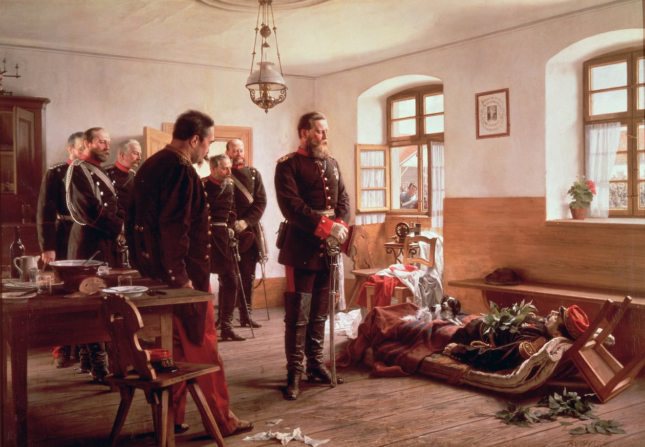 Il principe ereditario Federico presso il cadavere del generale Douay alla battaglia di Wissembourg da Anton Alexander von Werner