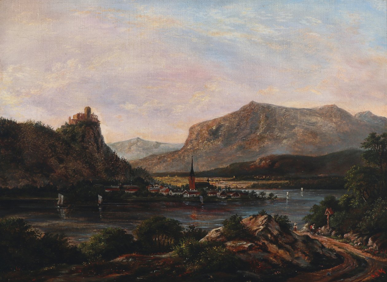 Paesaggio fluviale con castello sulla cima da Anton Eduard Kieldrup